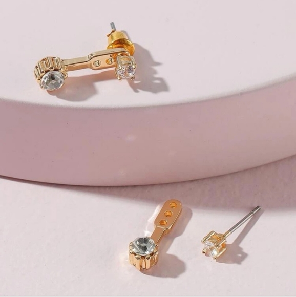 Gold Rhinestone Ear Jacket Earrings - Picture 2 of 4